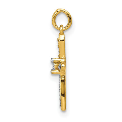 10K and White Rhodium .03 carat Diamond Small Cross Charm