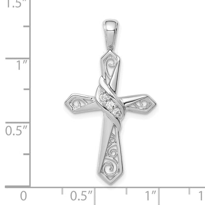 10K White Gold 1/20 carat Diamond Cross Pendant