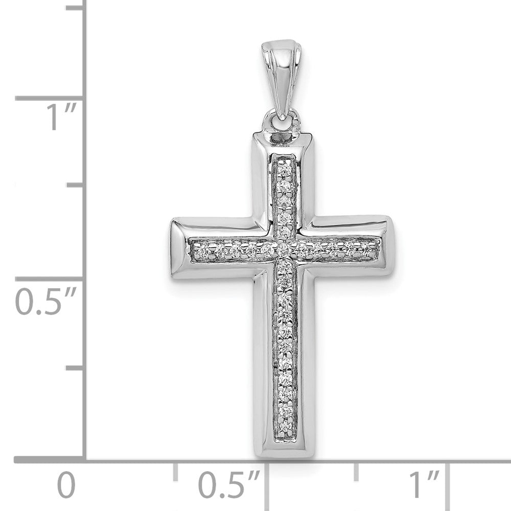 10K White Gold Large 1/10 carat Diamond Latin Cross Pendant