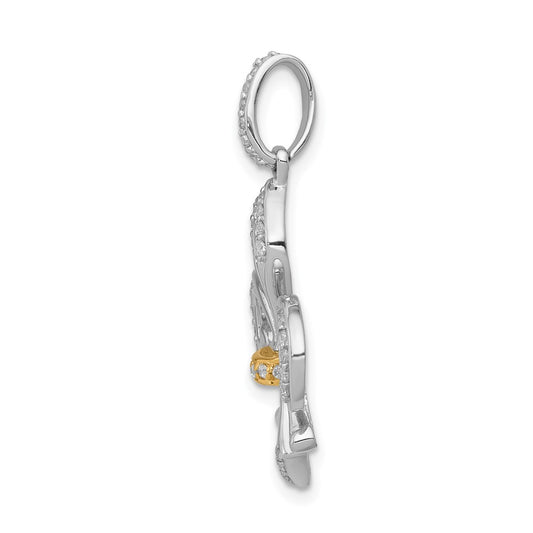 14k Two Tone 1/5 carat Lab Grown Diamond VS/SI+ G+ Complete Fleur De Lis Pendant