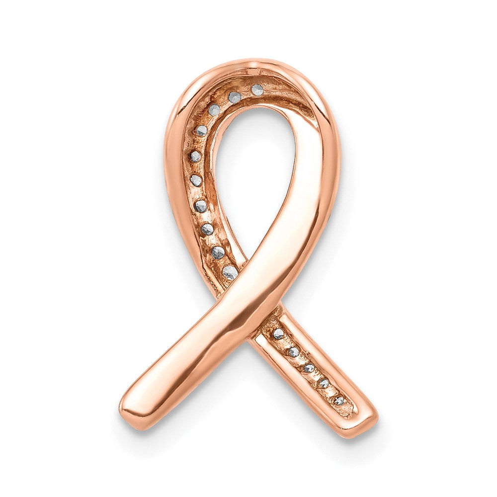 10k Rose Gold 1/10 carat Diamond Awareness Ribbon Chain Slide