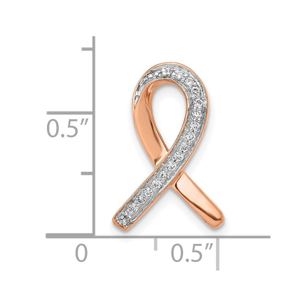 10k Rose Gold 1/10 carat Diamond Awareness Ribbon Chain Slide