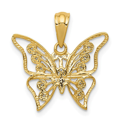10k and White Rhodium 1/20 carat Diamond Butterfly Pendant
