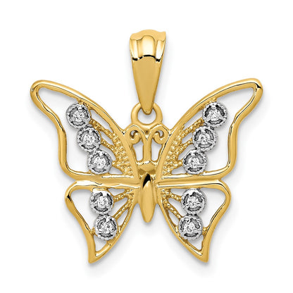 10k and White Rhodium 1/20 carat Diamond Butterfly Pendant