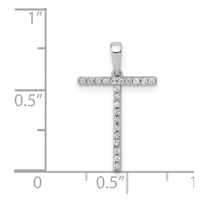 14K White Gold Diamond Letter T Initial Pendant