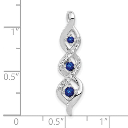 10k White Gold 1/15 carat Diamond and .26 Sapphire 3-stone Twisted Chain Slide