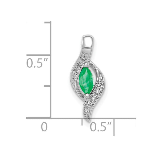 10k White Gold 1/20 carat Diamond and Marquise Emerald Pendant