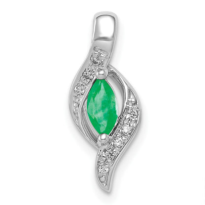 10k White Gold 1/20 carat Diamond and Marquise Emerald Pendant