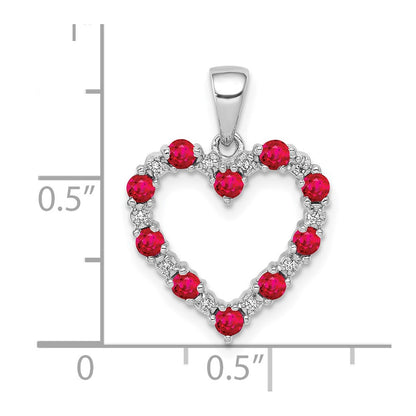 10k White Gold .03 carat Diamond and .35 Ruby Heart Pendant