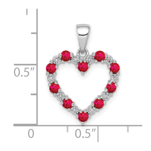 10k White Gold .03 carat Diamond and .35 Ruby Heart Pendant