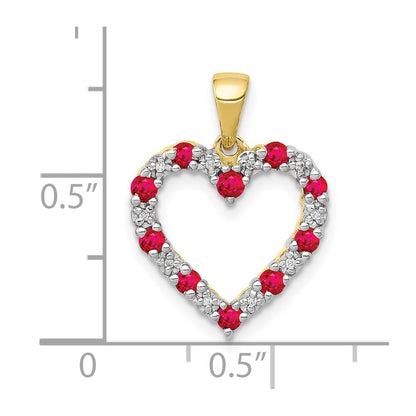 10k .03 carat Diamond and .35 Ruby Heart Pendant
