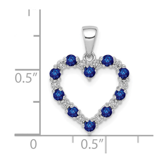 10k White Gold .03 carat Diamond and Sapphire Heart Pendant