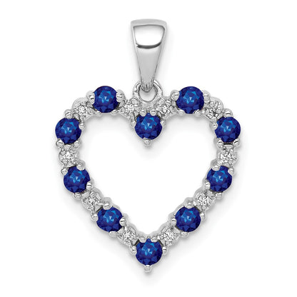10k White Gold .03 carat Diamond and Sapphire Heart Pendant