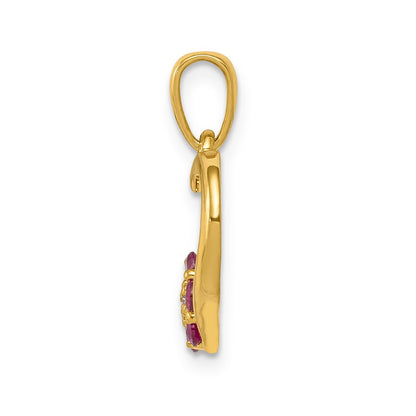 10k Diamond Accent and Ruby Flower on Heart Pendant
