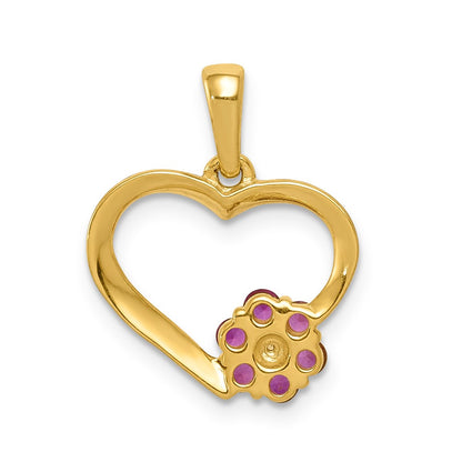 10k Diamond Accent and Ruby Flower on Heart Pendant