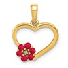 10k Diamond Accent and Ruby Flower on Heart Pendant