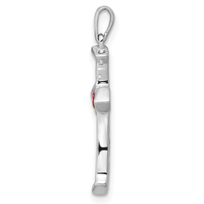 10K White Gold 1/5 carat Diamond and Ruby Heart Cross Pendant