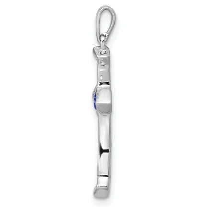 14k White Gold 1/5 carat Lab Grown Diamond VS/SI+ G+ and Lab Created Blue Sapphire Complete Cross Pendant