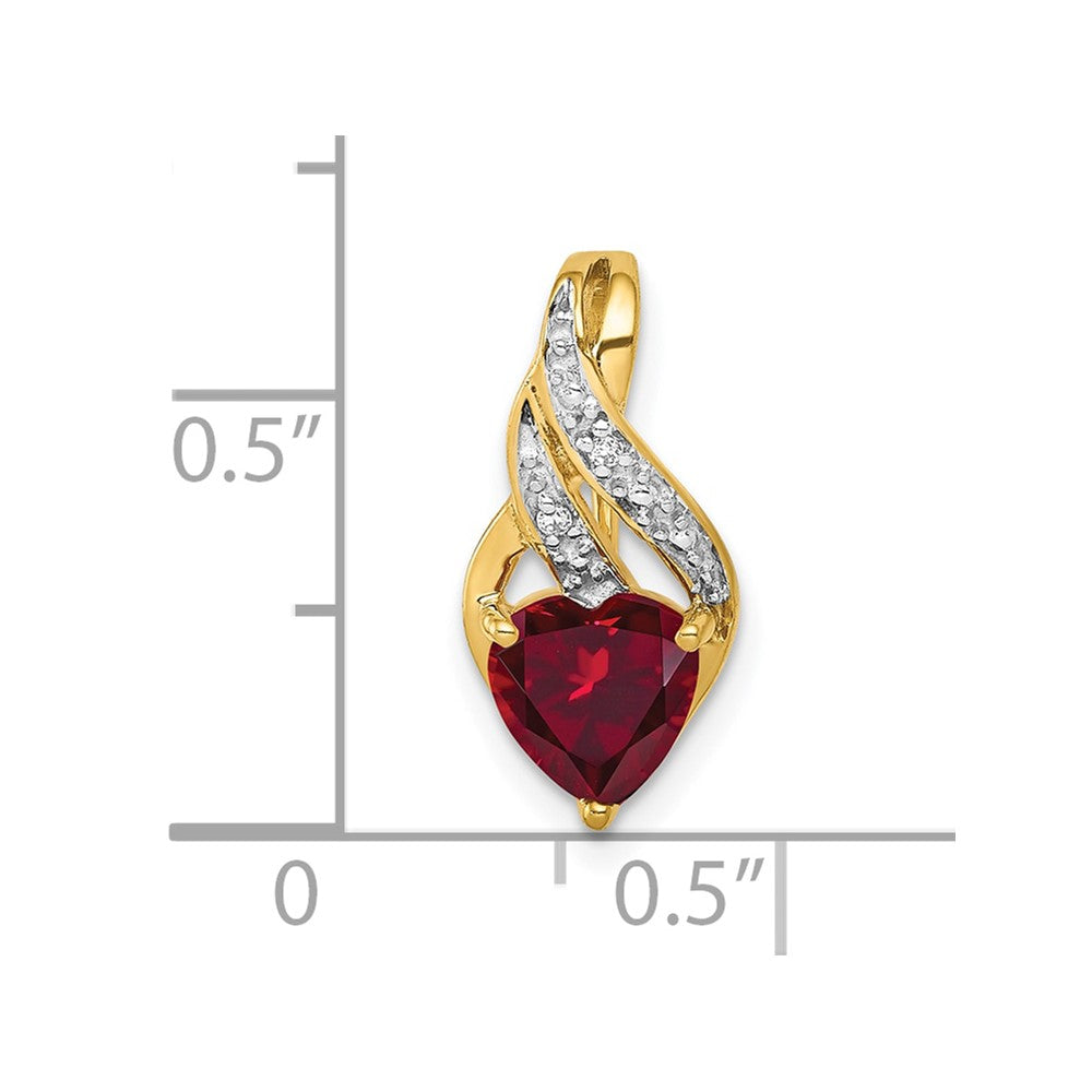 10k Diamond and Created Ruby Polished Heart Pendant