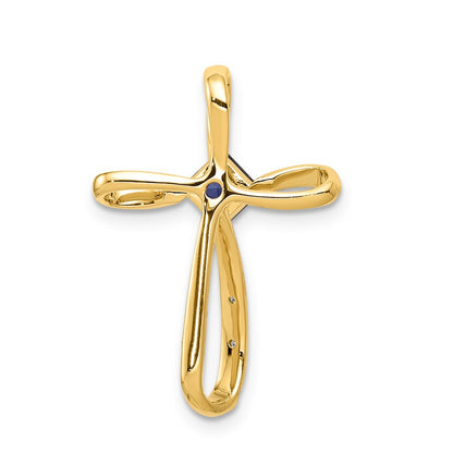 10k and White Rhodium 4mm Square Lab-Created Sapphire and Diamond Cross Slide Pendant