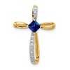 10k and White Rhodium 4mm Square Lab-Created Sapphire and Diamond Cross Slide Pendant