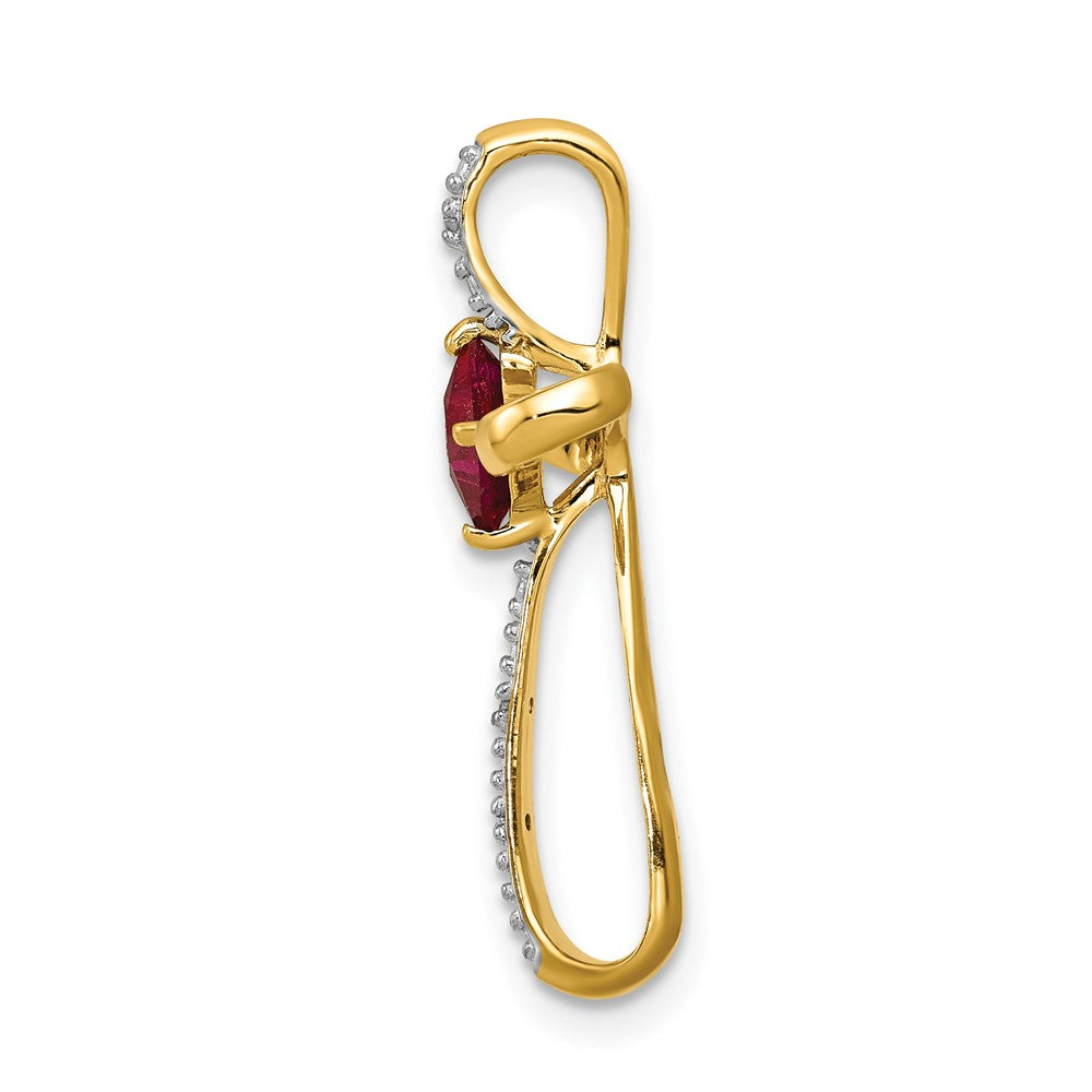 10k and White Rhodium 4mm Square Lab-Created Ruby and Diamond Cross Slide Pendant