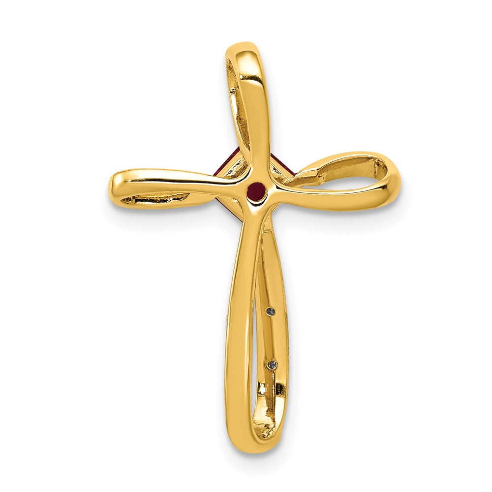 10k and White Rhodium 4mm Square Lab-Created Ruby and Diamond Cross Slide Pendant