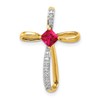 10k and White Rhodium 4mm Square Lab-Created Ruby and Diamond Cross Slide Pendant