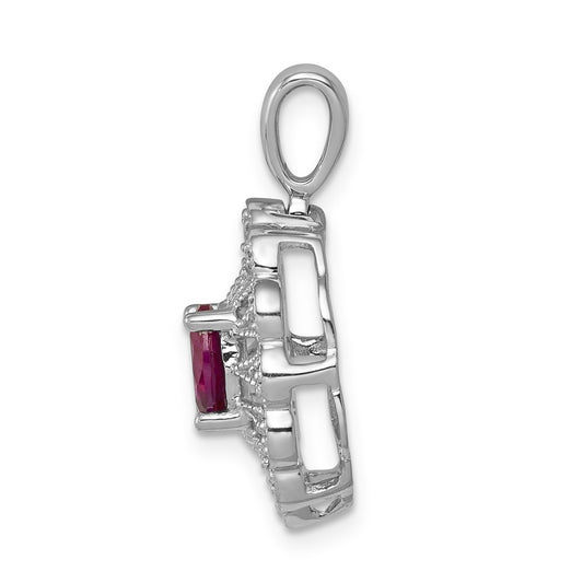 14k White Gold 1/6 carat Lab Grown Diamond VS/SI+ G+ and Lab Created Ruby Pendant