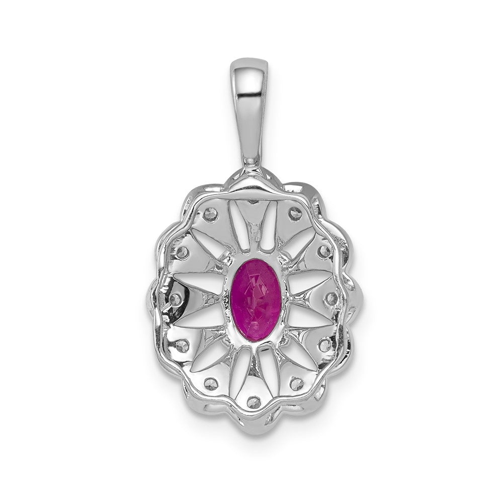 14k White Gold 1/6 carat Lab Grown Diamond VS/SI+ G+ and Lab Created Ruby Pendant