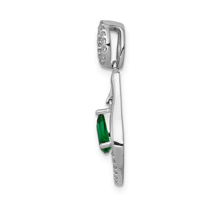 14k White Gold 1/10 carat Lab Grown Diamond VS/SI+ G+ and Lab Created Emerald Dangle Pendant