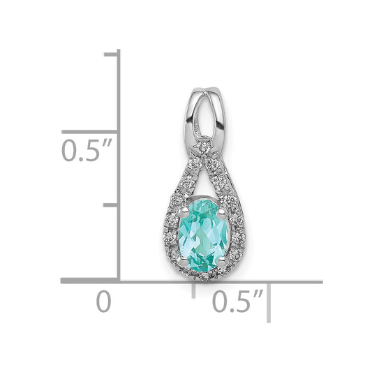 Pure Serenity 14k White Gold 1/10 carat Lab Grown Diamond VS/SI+ G+ and Lab Created Paraiba Teardrop Pendant