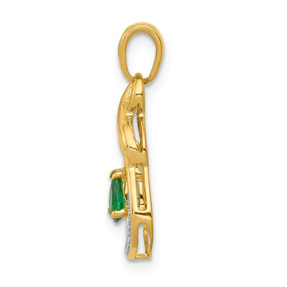 10k Pear Emerald and .01 carat Diamond Teardrop Dangle Pendant