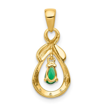 10k Pear Emerald and .01 carat Diamond Teardrop Dangle Pendant