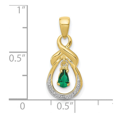 10k Pear Emerald and .01 carat Diamond Teardrop Dangle Pendant
