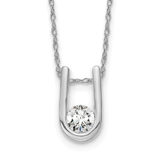 14k White Gold 1/3 carat Lab Grown Diamond VS/SI+ G+ Round Complete 18 inch U-Shape Pendant Necklace
