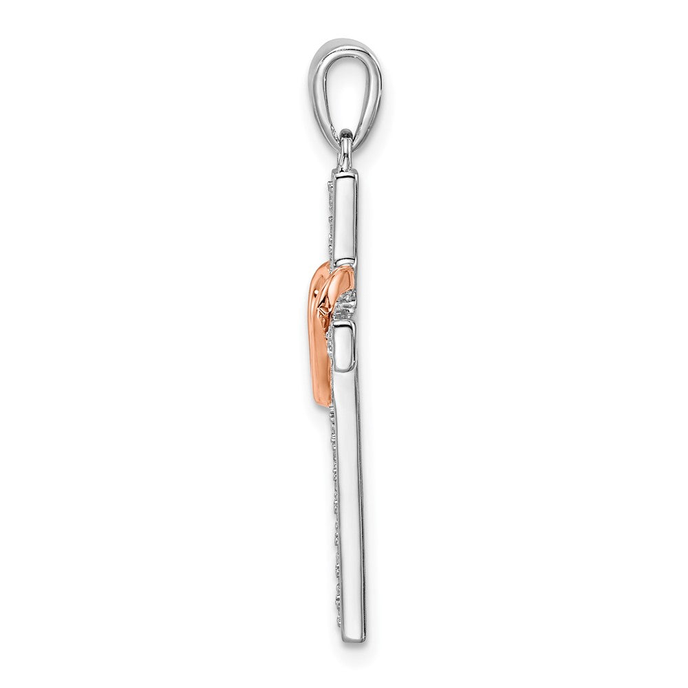 14k Two Tone Rose and White Gold 1/8 carat Lab Grown Diamond VS/SI+ G+ Complete Cross with Heart Pendant
