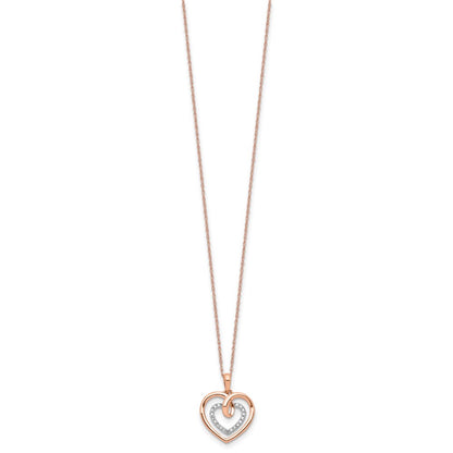 14k Two-Tone White and Rose Gold 1/10 carat Lab Grown Diamond VS/SI+ G+ Complete 18 inch Heart Pendant Necklace