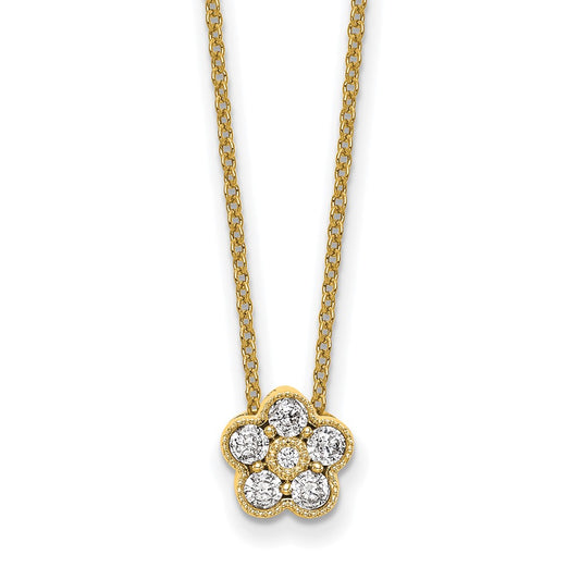True Origin 14K Yellow Gold 1/4 carat Lab Grown Diamond VS+ F+ Complete 18 in Floral Necklace