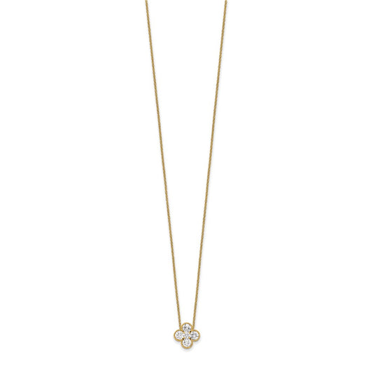 True Origin 14K Yellow Gold 1 carat Lab Grown Diamond VS+ F+ Complete 18 in Bloom Floral Necklace