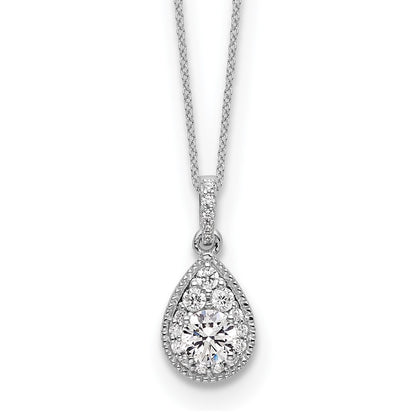 14k White Gold 1/2 carat Lab Grown Diamond VS/SI+ G+ Complete 18 inch Teardrop Halo Pendant Necklace