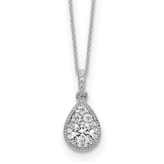 14k White Gold 1/2 carat Lab Grown Diamond VS/SI+ G+ Complete 18 inch Teardrop Halo Pendant Necklace