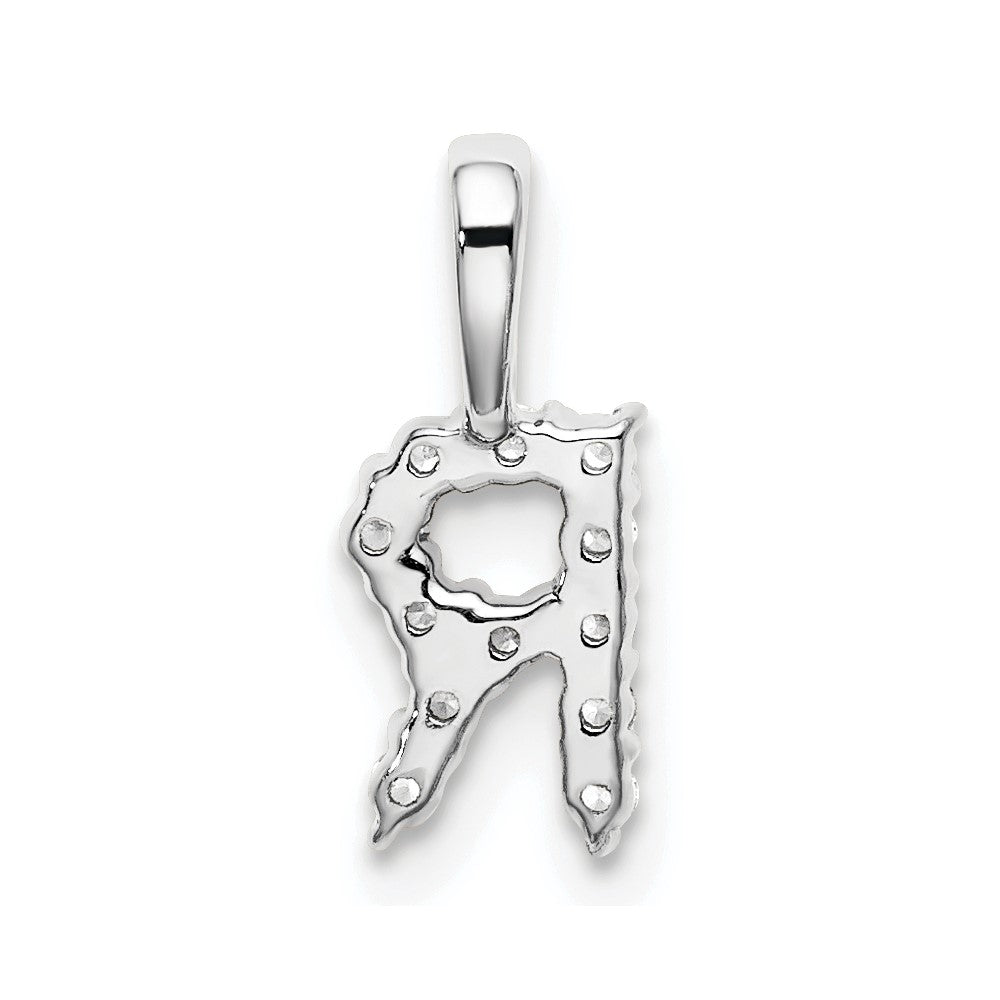 14k White Gold 1/8 carat Lab Grown Diamond VS/SI+ G+ Complete Letter R Initial Pendant