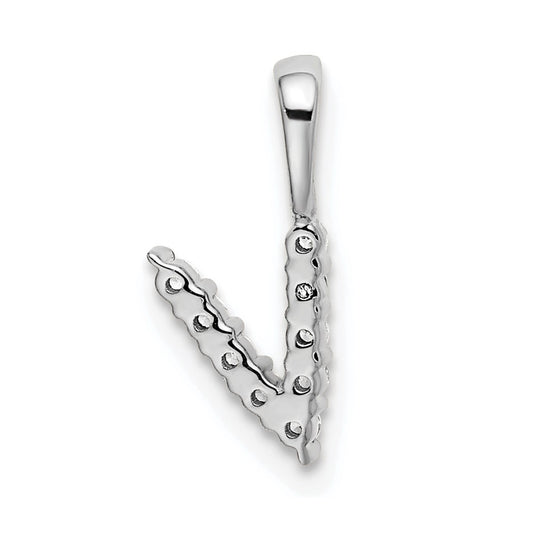 14k White Gold 1/10 carat Lab Grown Diamond VS/SI+ G+ Complete 18 inch Letter V Initial Pendant Necklace