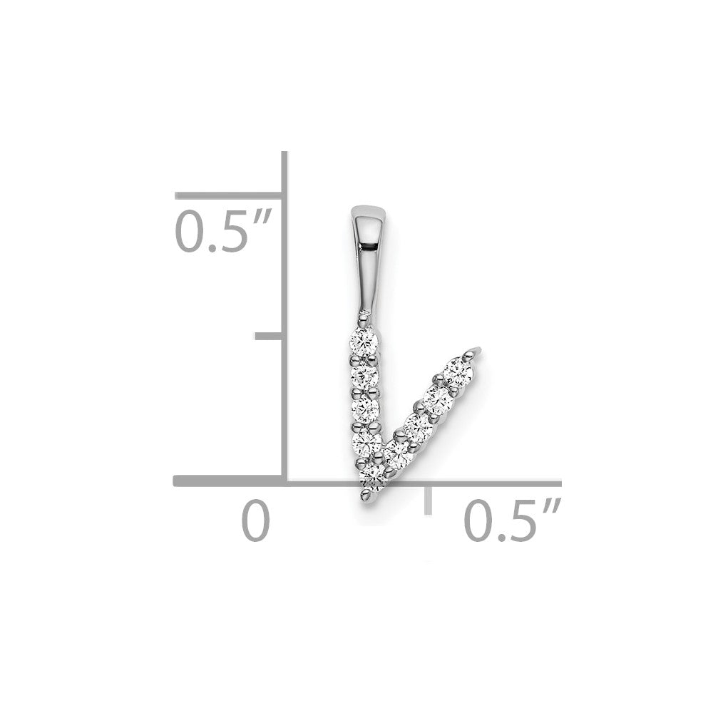 14k White Gold 1/10 carat Lab Grown Diamond VS/SI+ G+ Complete Letter V Initial Pendant