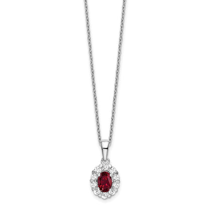 14k White Gold 1/2 carat Lab Grown Diamond VS/SI+ G+ and Oval Lab Created Ruby Complete 18 inch Halo Pendant Necklace