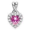 14k White Gold 1/5 carat Lab Grown Diamond VS/SI+ G+ and Lab Created Pink Sapphire Complete Fashion Heart Pendant