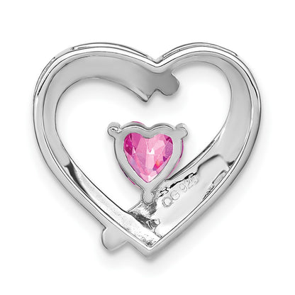 Sterling Silver Rhod-plated Created Pink Sapphire/Diamond Pendant