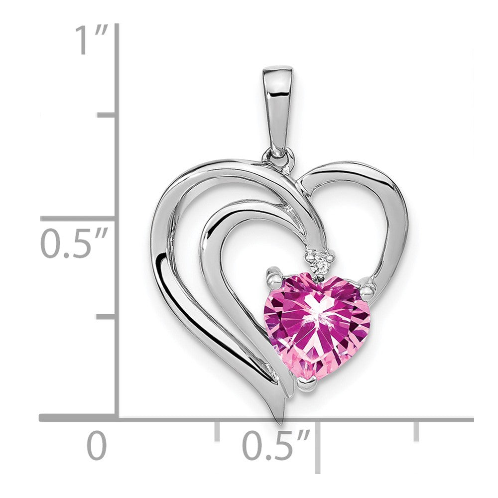 Sterling Silver Rhod-plated Created Pink Sapphire/Diamond Pendant