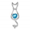 10k White Gold 6mm Heart Blue Topaz and Diamond Cat Pendant